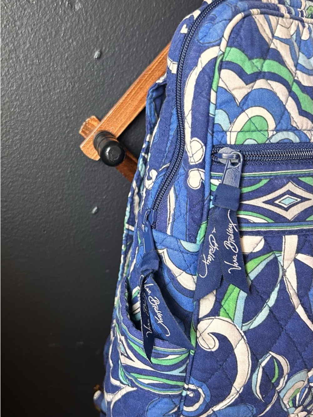Vera Bradley Mini Backpack -Mediterranean Blue- Quilted Cotton Travel Bag - Picture 14 of 14